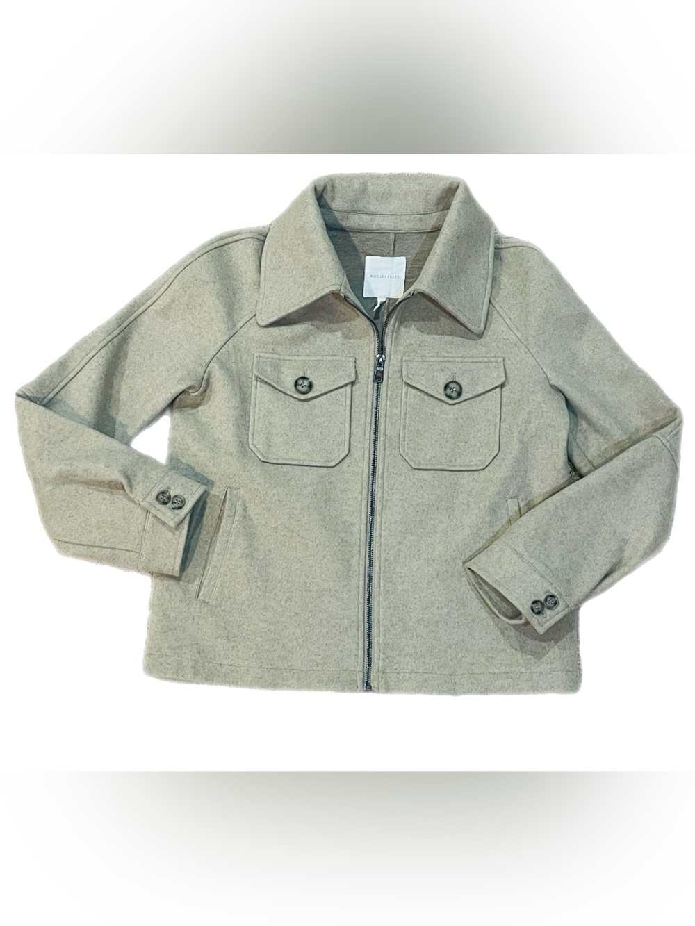 Anthropologie Avec Les Filles Relaxed Zip Front Shacket Oatmeal Felted Jacket S - Picture 2 of 9